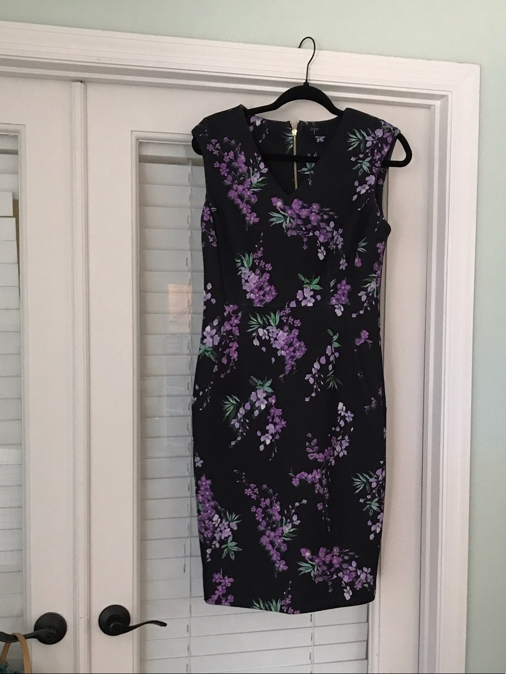 Tahari Black Sheath Dress with Purple Floral Print